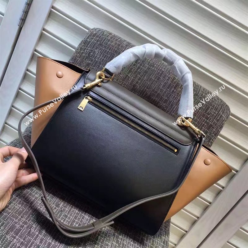 Celine tri-colors black v Trapeze tan bag 4490
