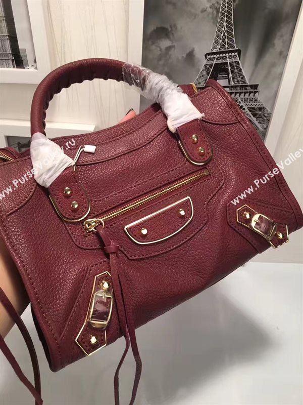Balenciaga city small wine goatskin bag 4401