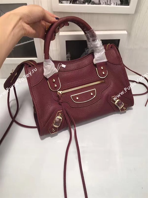 Balenciaga city small wine goatskin bag 4401