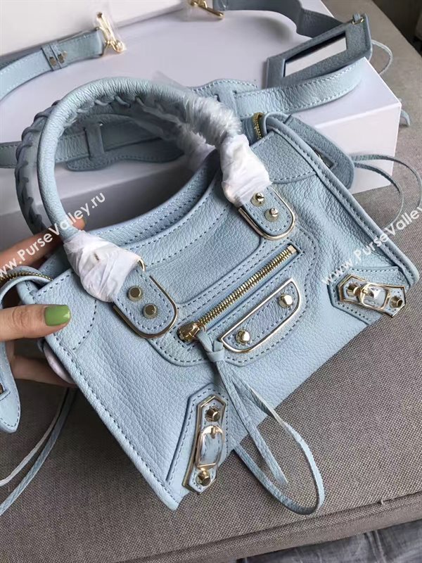 Balenciaga city mini goatskin blue light bag 4403