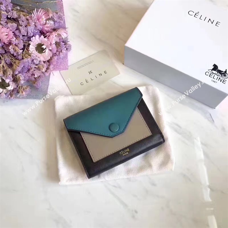 Celine black v wallet green bag 4542