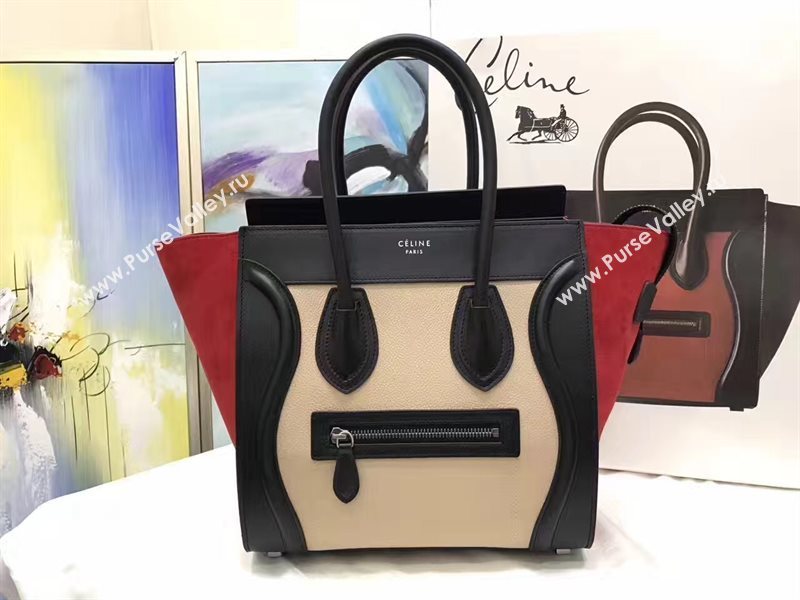 Celine medium black v suede Boston red bag 4556