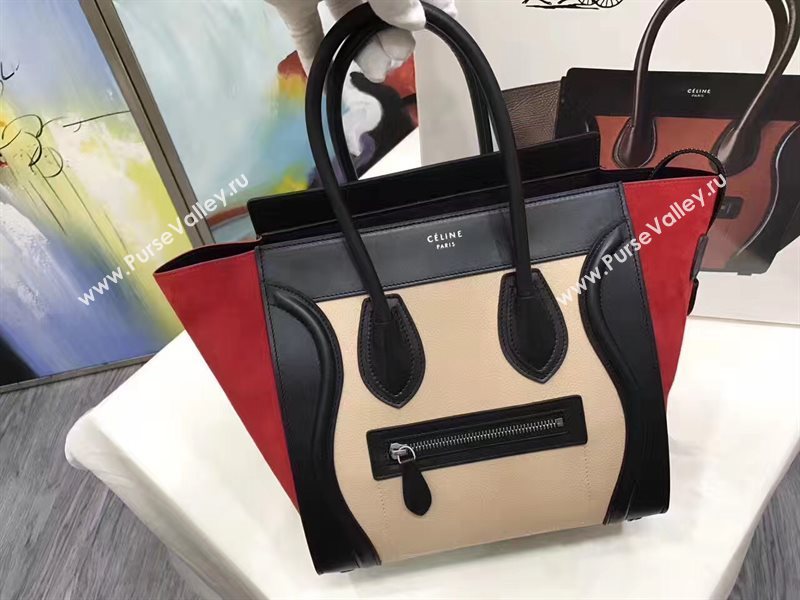 Celine medium black v suede Boston red bag 4556