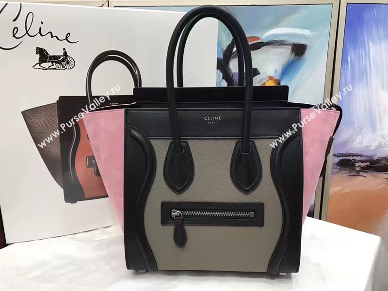Celine medium black gray Boston pink bag 4570