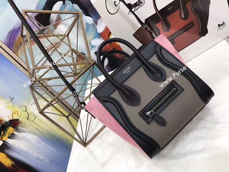 Celine nano tri black gray Boston pink bag 4571