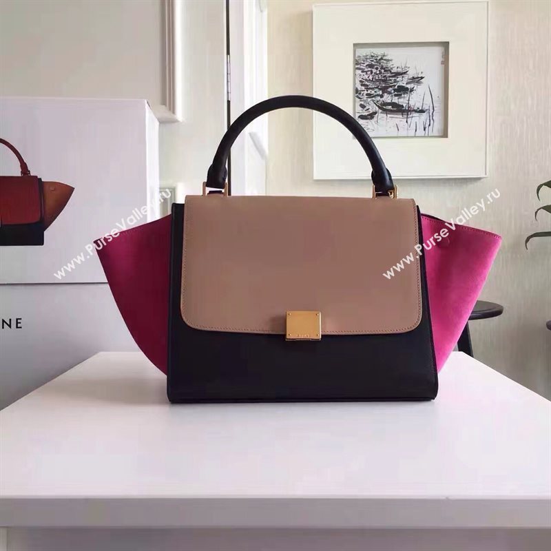 Celine tri-colors tan suede Trapeze rose bag 4504