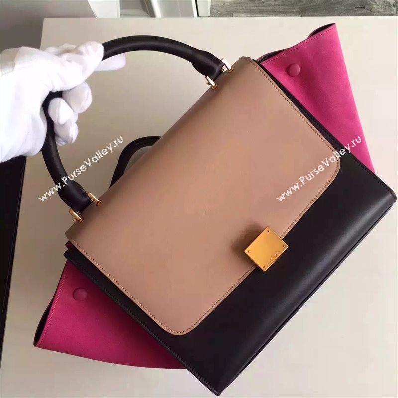 Celine tri-colors tan suede Trapeze rose bag 4504