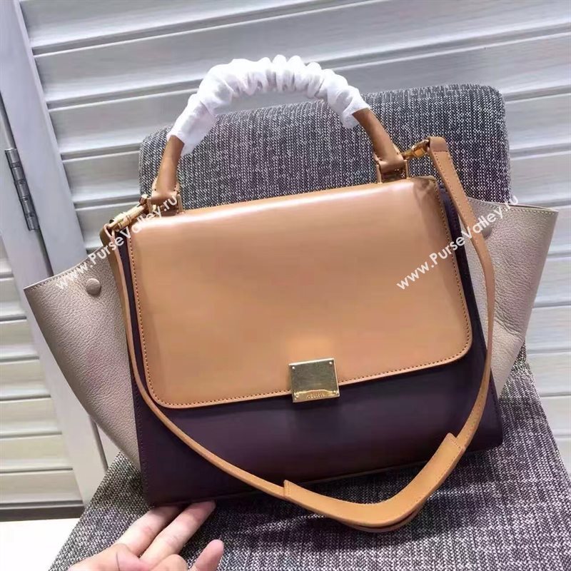Celine tri-colors tan v light Trapeze gray bag 4505
