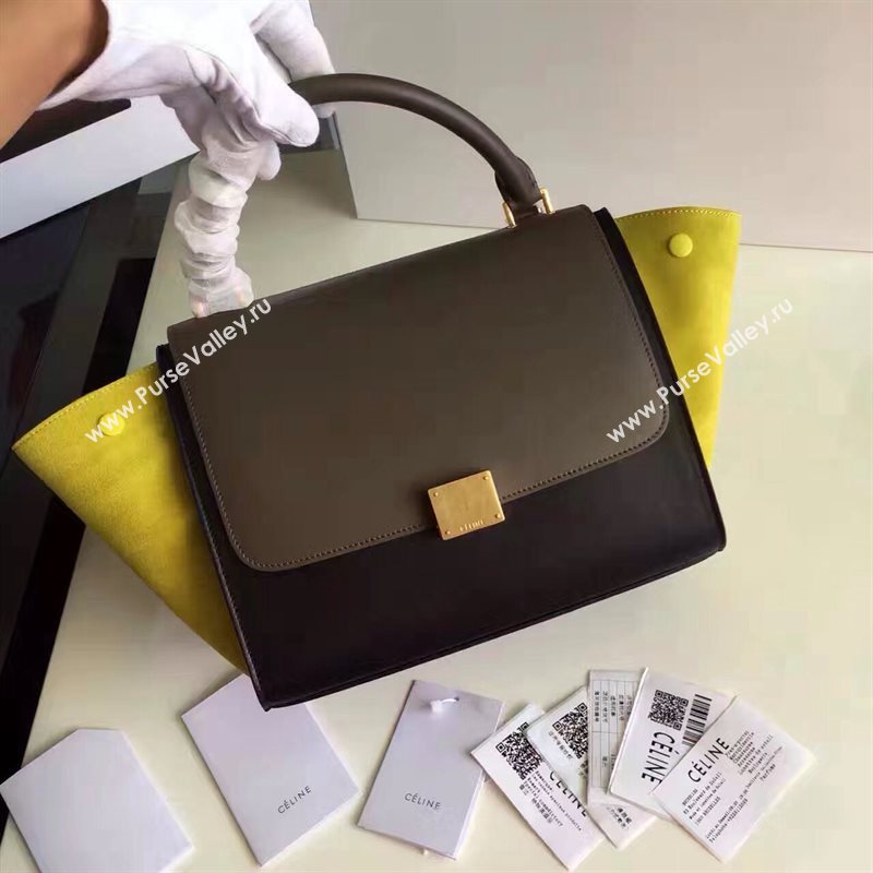 Celine tri-colors coffee Trapeze yellow bag 4511