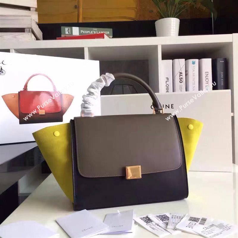 Celine tri-colors coffee Trapeze yellow bag 4511