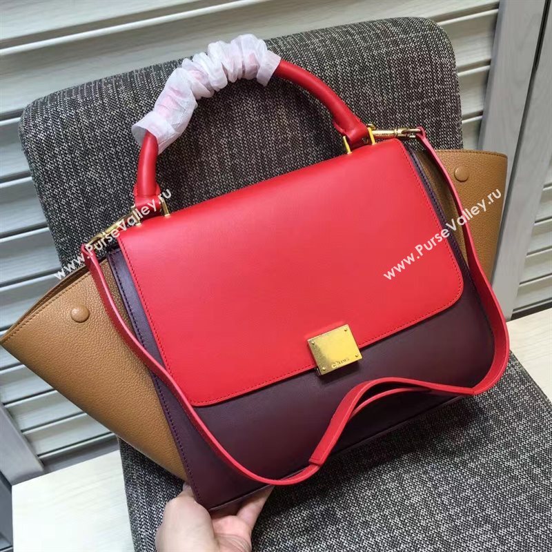 Celine tri-colors red Trapeze tan bag 4514