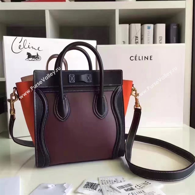 Celine nano Boston black red wine bag 4677