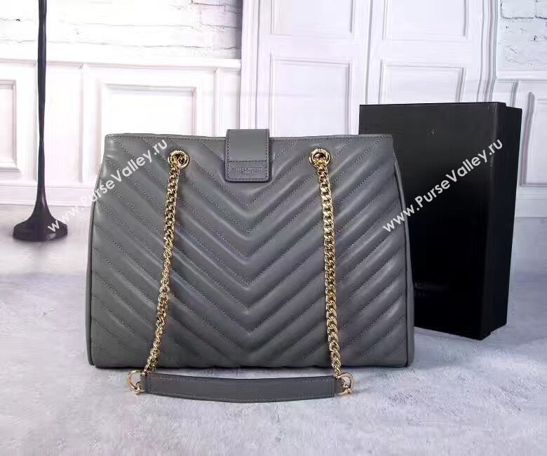 YSL large gray leather monogram shoulder bag 4777