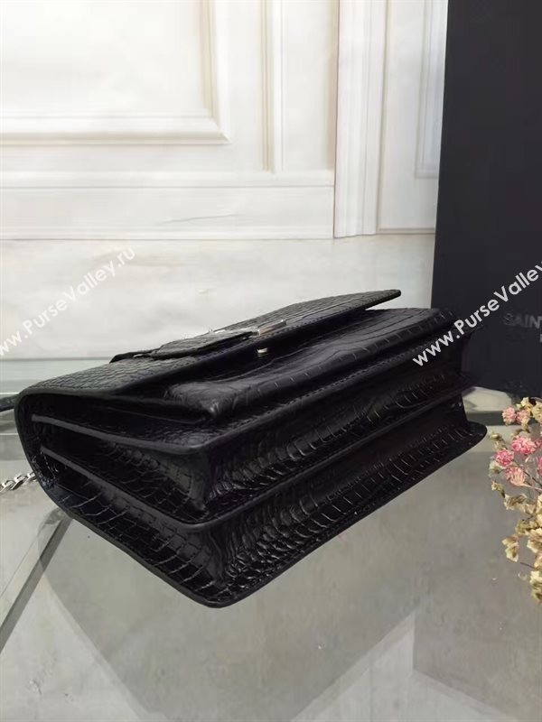 YSL black crocodile shoulder sunset bag 4799