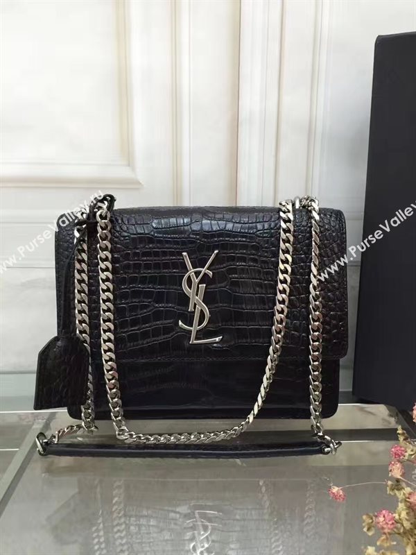 YSL black crocodile shoulder sunset bag 4799