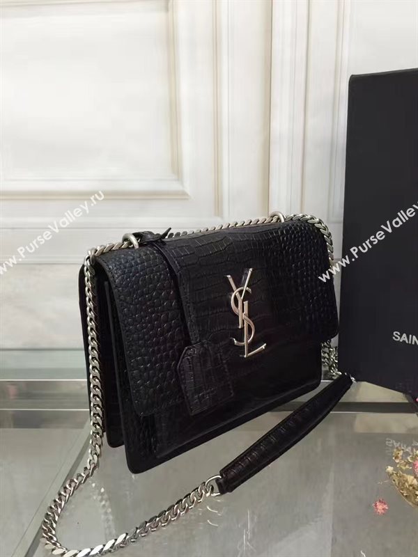 YSL black crocodile shoulder sunset bag 4799