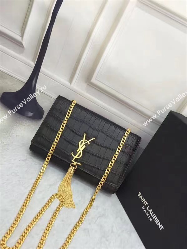 YSL black Tassel clutch crocodile bag 4813