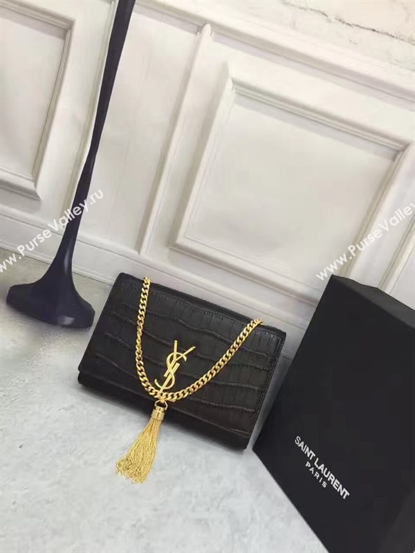 YSL black Tassel clutch crocodile bag 4813