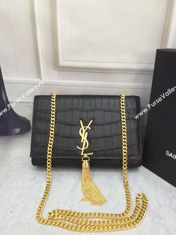 YSL black Tassel clutch crocodile bag 4813