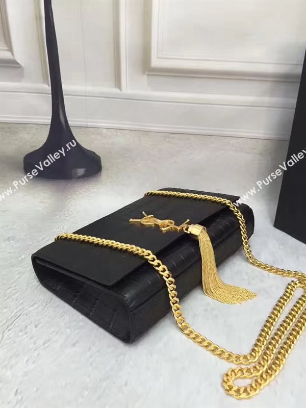 YSL black Tassel clutch crocodile bag 4813