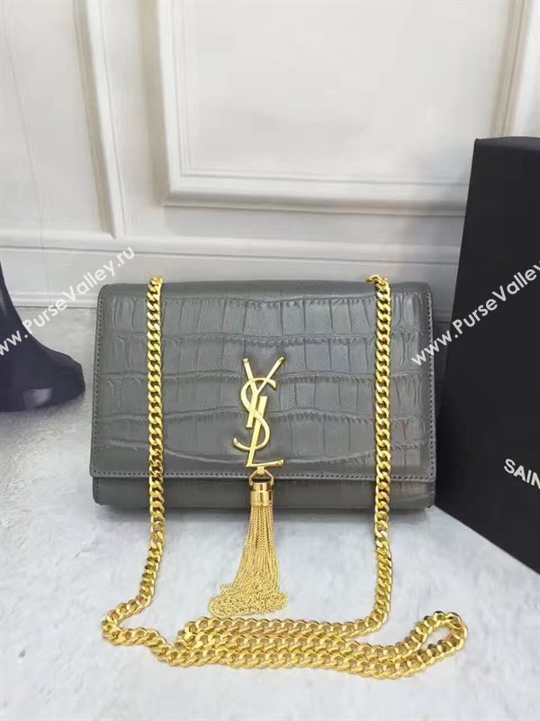 YSL Tassel crocodile gray clutch bag 4814