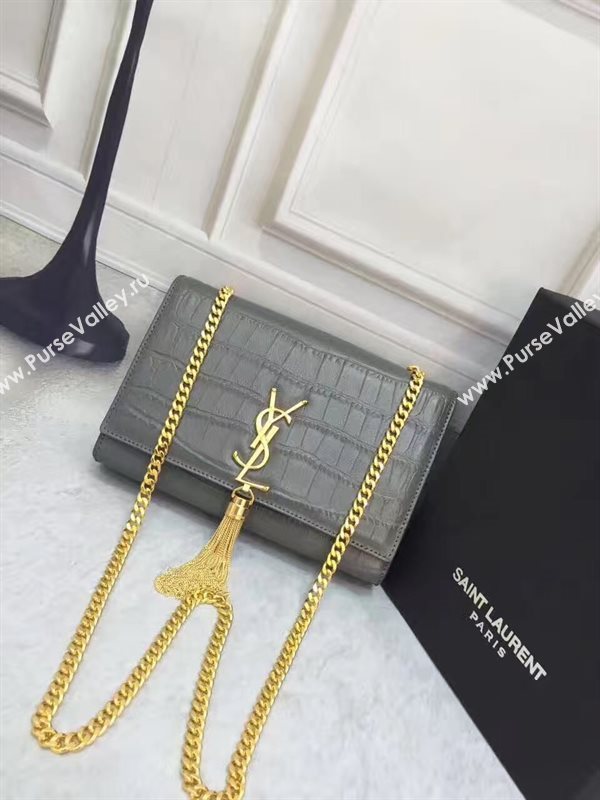 YSL Tassel crocodile gray clutch bag 4814