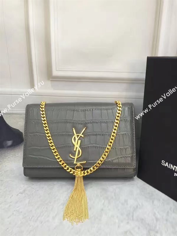 YSL Tassel crocodile gray clutch bag 4814