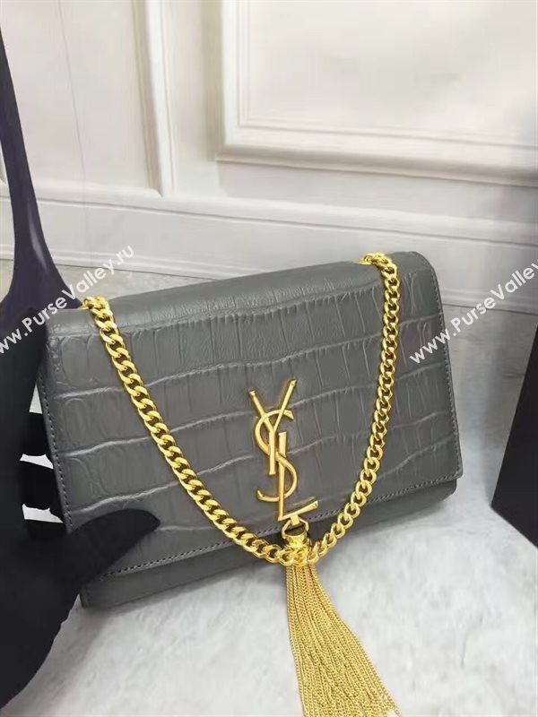 YSL Tassel crocodile gray clutch bag 4814