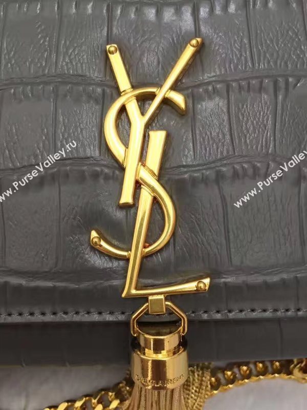 YSL Tassel crocodile gray clutch bag 4814