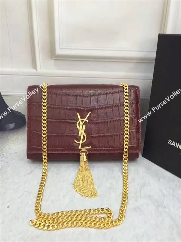 YSL Tassel crocodile wine clutch bag 4815