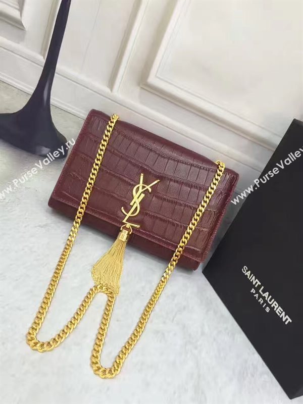 YSL Tassel crocodile wine clutch bag 4815