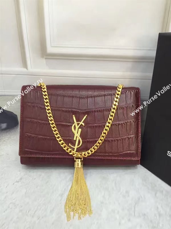 YSL Tassel crocodile wine clutch bag 4815
