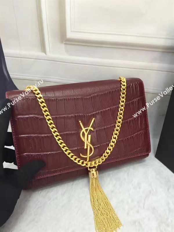 YSL Tassel crocodile wine clutch bag 4815