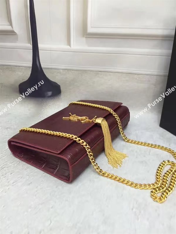 YSL Tassel crocodile wine clutch bag 4815