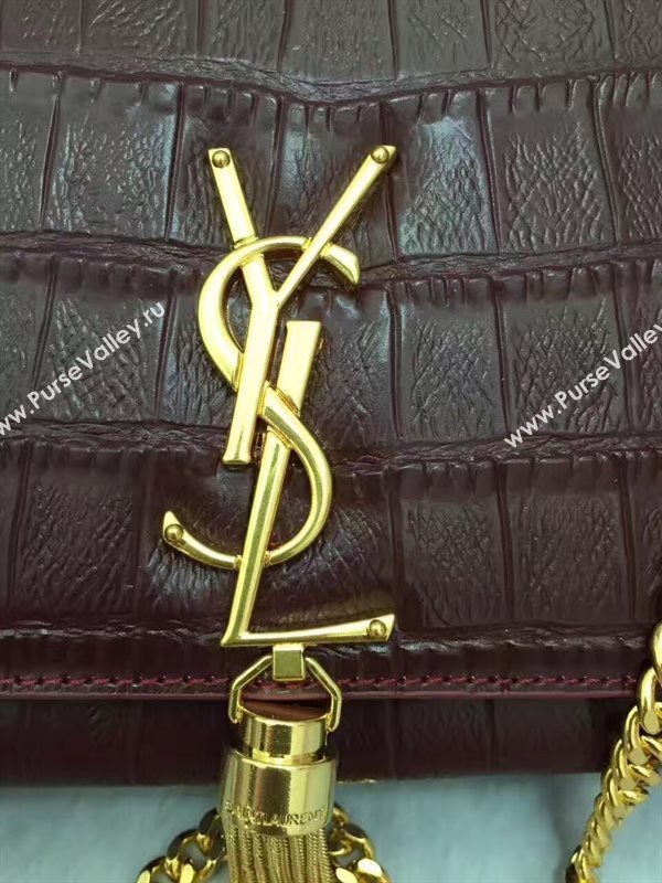 YSL Tassel crocodile wine clutch bag 4815