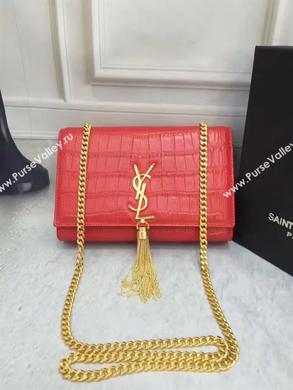 YSL Tassel crocodile red clutch bag 4816