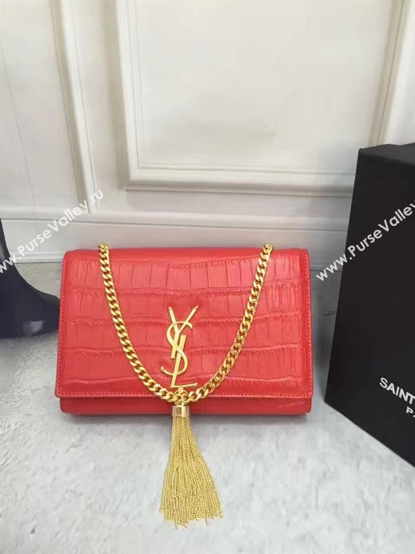 YSL Tassel crocodile red clutch bag 4816