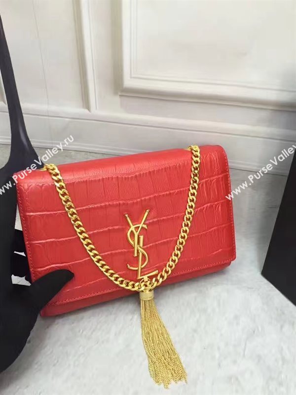 YSL Tassel crocodile red clutch bag 4816