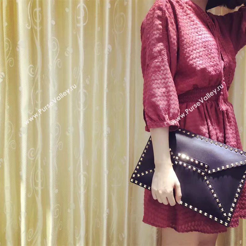 Valentino large rockstud clutch black gold v bag 4917