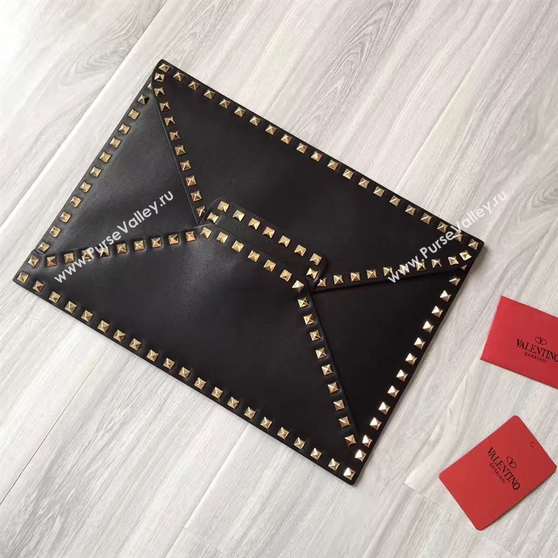 Valentino large rockstud clutch black gold v bag 4917