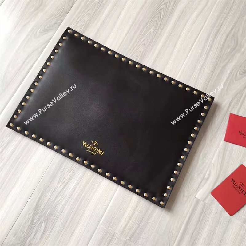Valentino large rockstud clutch black gold v bag 4917