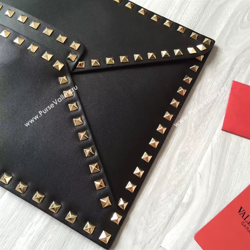 Valentino large rockstud clutch black gold v bag 4917