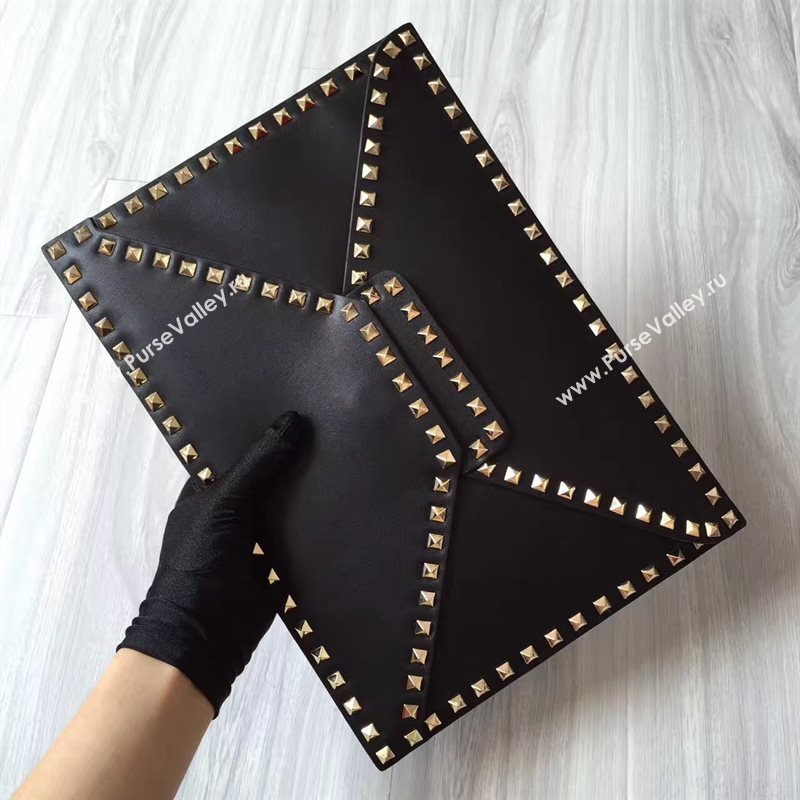Valentino large rockstud clutch black gold v bag 4917