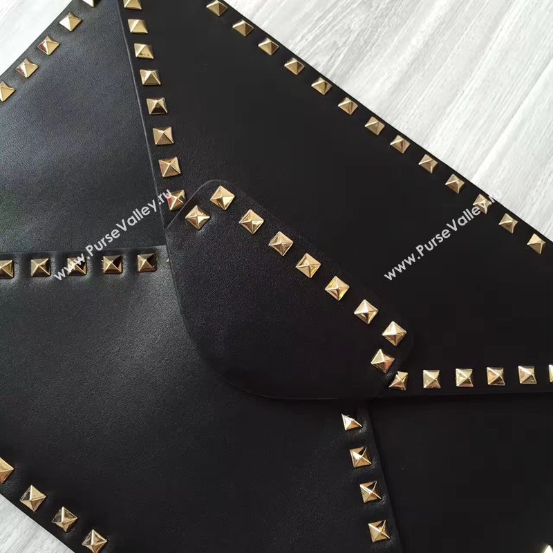 Valentino large rockstud clutch black gold v bag 4917