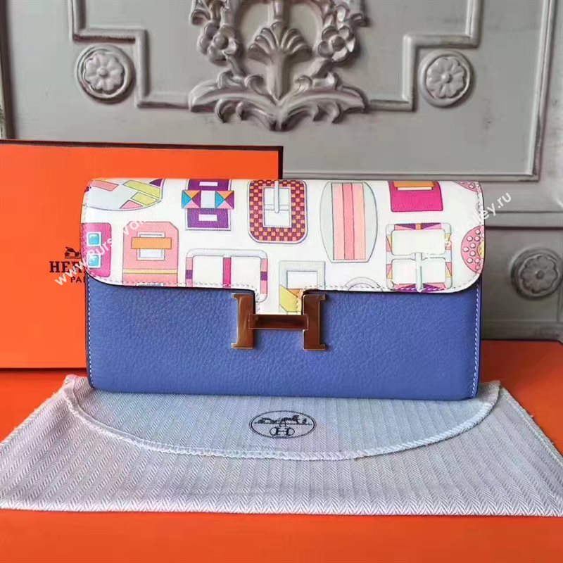 Hermes large Constance top leather wallet blue bag 5041