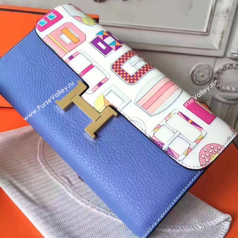 Hermes large Constance top leather wallet blue bag 5041