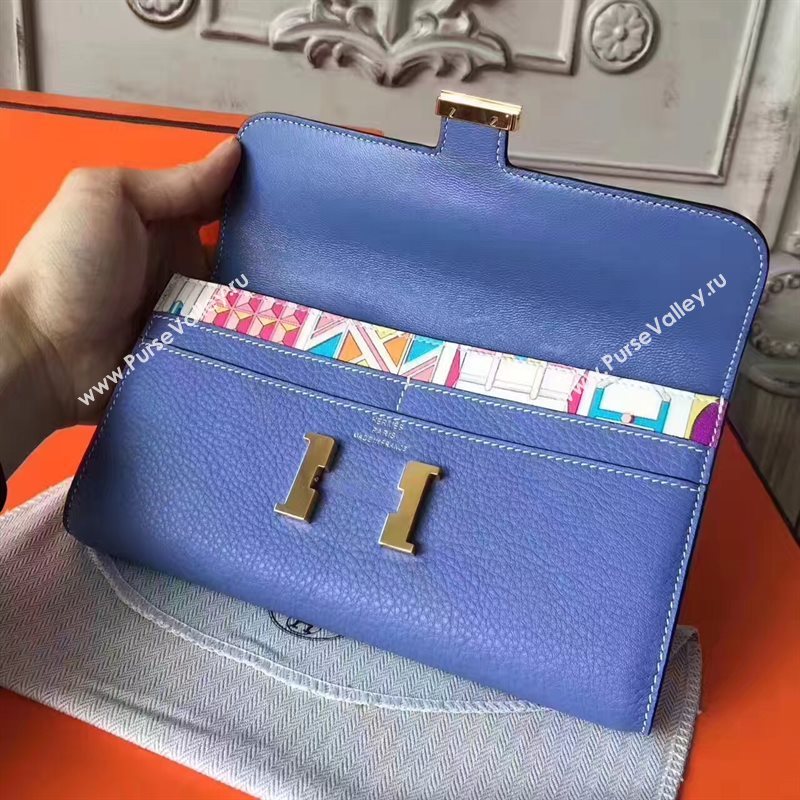Hermes large Constance top leather wallet blue bag 5041