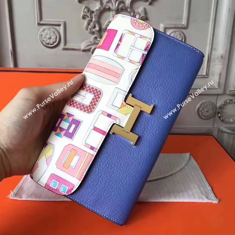 Hermes large Constance top leather wallet blue bag 5041