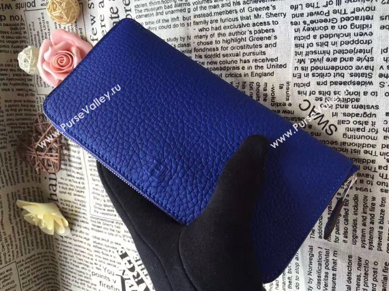 Hermes large zipper wallet blue bag 5051