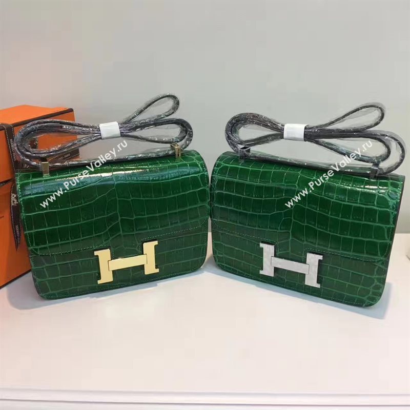 Hermes crocodile Constance green paint bag 5056